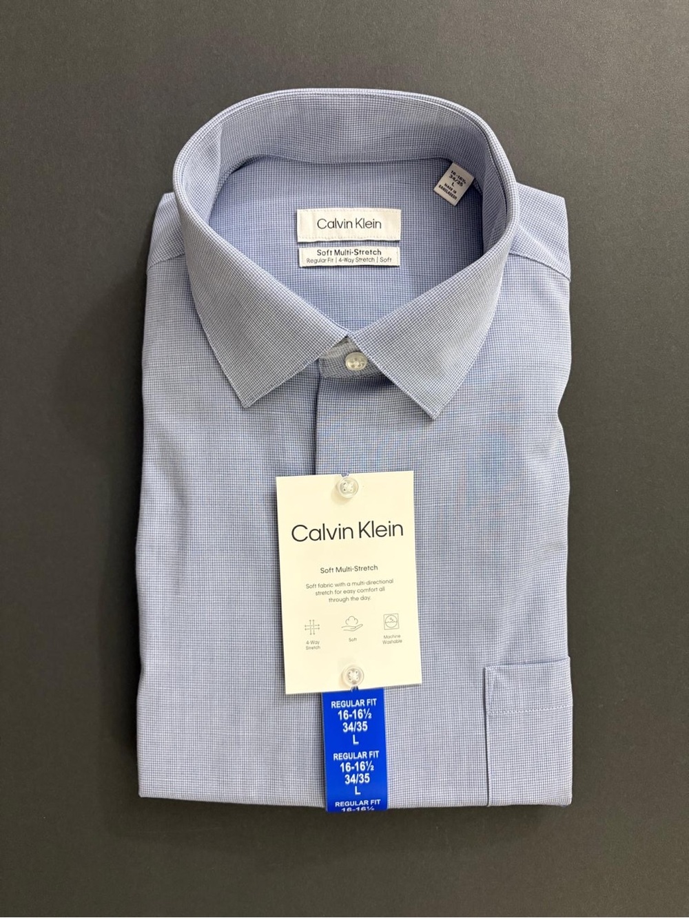 Calvin Klein Soft Multi-Stretch Light Blue Dress Shirt - Spread Collar